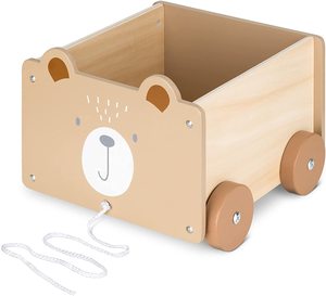 Teddy Bear Wooden kid toy storage organizer Storage Trunk with Wheels