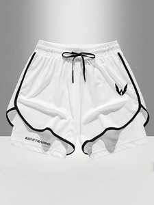 Custom Men's Casual Quick Dry Breathable <strong>Mid</strong> Rise Double <strong>Layer</strong> 100% Polyester Sports Shorts Drawstring Knitted Jogging Fitness - Product Image 2