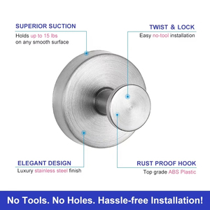 Gancho de ventosa para baño, toallero de Albornoz de acero inoxidable, montaje en pared, ganchos de adsorción fuertes reutilizables sin perforaciones - Product Image 4