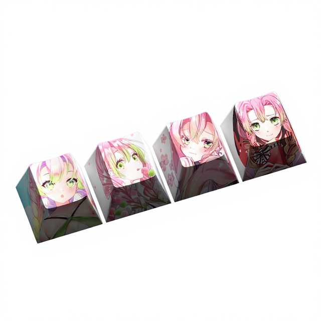 4Pcs Stainless Steel Rectangle Keycaps Keychain DIY Cartoon Anime Custom Game Character Keycaps for Mechanical Keyboard