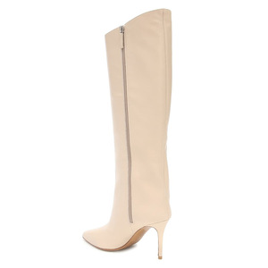 Bottes hautes en <span class=keywords><strong>cuir</strong></span> Pu <span class=keywords><strong>Beige</strong></span> noir pour femmes, bottes longues pour dames, cuissardes pointues, bottes à fermeture éclair sur le côté - Product Image 6