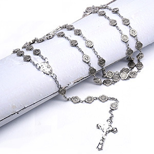Vintage Silver Benedictine <b>Cross</b> Necklace Unisex Tibetan Silver Long <b>Chain</b> Gift Jewelry RN-097 - Product Image 2
