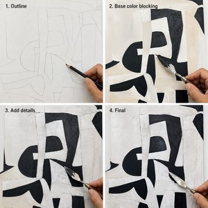 Grandi Dipinti Astratti Acrilici Fatti a Mano, Stile Boho Minimalista, Geometrici Marroni e Neri, Arte Murale su Tela 3D Testurizzata Wabi Sabi - Product Image 3