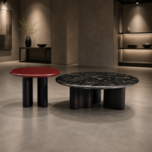 Modern Luxury Natural Stone Coffee <strong>Table</strong> Set High <strong>Gloss</strong> Red <strong>Nesting</strong> <strong>Tables</strong> <strong>White</strong> Oak Veneer Round Center <strong>Table</strong> - Product Image 6