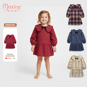 وصل حديثًا فساتين فتيات بياقة مطوية لأسفل منقوشة بطبعة من قماش الغنم ياقة دمية بنمط غربي فستان ربيعي للأطفال الصغار للفتيات - Product Image 2