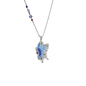 Collier papillon en argent Sterling S925, pendentif en résine époxy dégradé bleu, chaîne de clavicule pour femmes, bijoux à la mode, cadeau - Product Image 5