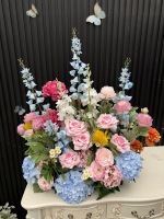 Bola Bunga Berkualitas Tinggi 60cm Warna Pink Biru Oranye, Rangkaian Bunga Warna-warni untuk Dekorasi Meja Acara Pernikahan