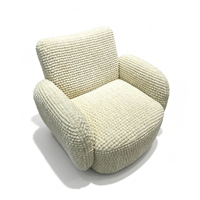 Fauteuil pivotant à 360°, moderne, en tissu texturé crème effet popcorn, capitonné, confortable, fauteuil d'appoint, montage facile pour salon