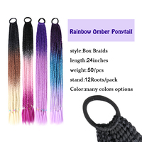 Perruques queue de cheval colorées arc-en-ciel de 24 pouces (50g) pour filles avec bandeaux et accessoires de beauté à trame unique pour enfants
