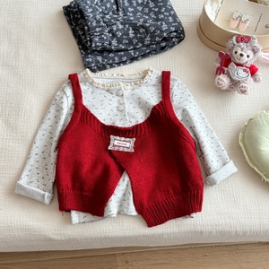 Tongxingyuan Girls Three Piece Set Knitted Vest Floral Top Wide Leg Pants Spring Autumn Cotton Outfit - Product Image 2