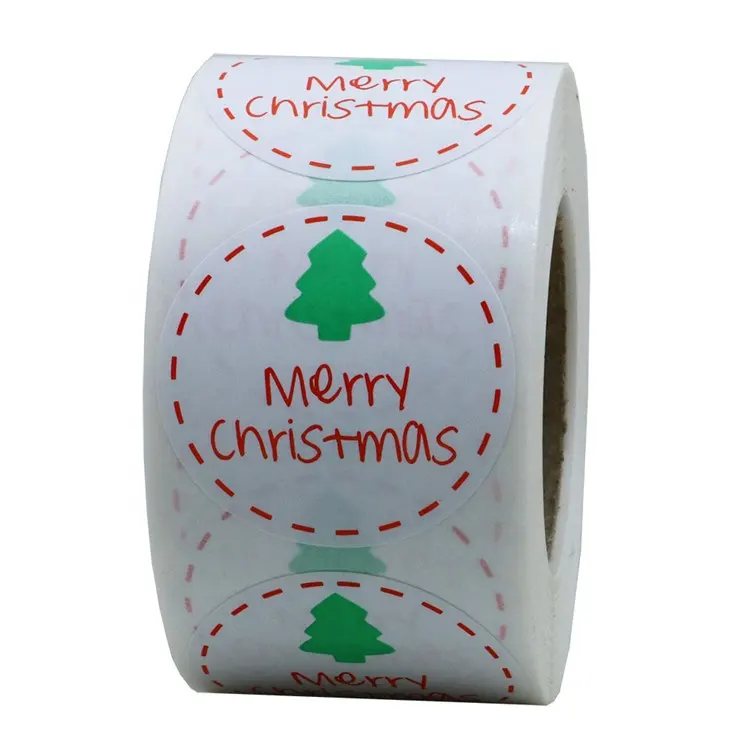 Hybsk Merry Christmas Stickers Christmas Tree 1.5 Inch Envelope Bag Seals Decorations Ornaments Party Supplies