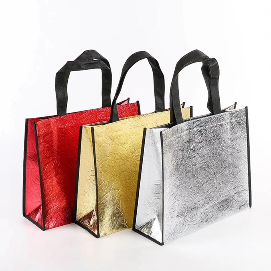 Customized advertising reusable nonwoven shopper tote bag muti color metallic non woven gift shopping bag with custom logo