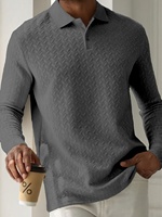 Polo homme Jiaer respirant à motif épi de blé, coupe ajustée, manches longues, style décontracté et professionnel, idéal printemps-automne