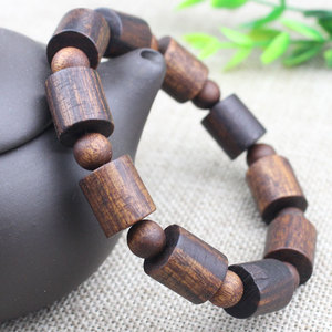 Pulsera de Madera de Agar Negra con Cuentas en Forma de Barril, Joyería Unisex para Ceremonias Religiosas, Coleccionable Cultural - Product Image 4