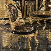 Table à manger turque noir et or Baroque Royal Table à manger sculptée à la main ensemble 8 chaises meubles de salle à manger