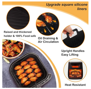 Revêtements en silicone réutilisables pour <span class=keywords><strong>friteuse</strong></span> à air de 9 pouces carrés, ensemble de 6 à 8 QT pour Ninja Corsori <span class=keywords><strong>Gourmia</strong></span> et autres modèles de <span class=keywords><strong>friteuse</strong></span> à air - Product Image 4