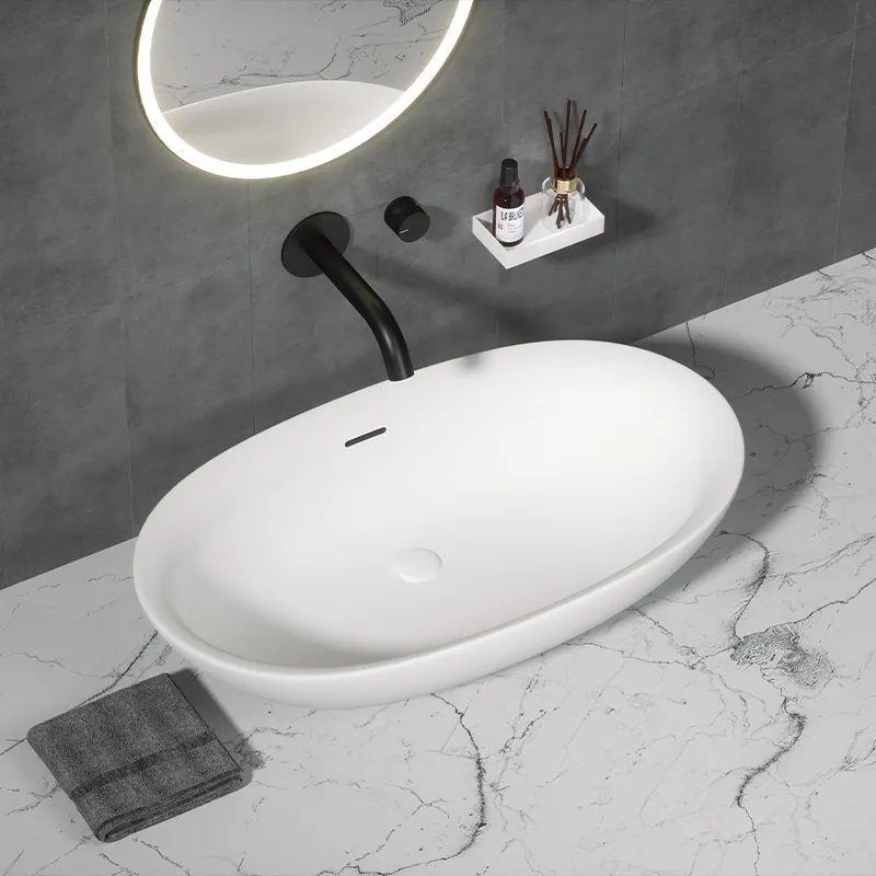 Fregadero de baño de superficie sólida con forma rectangular, elegante, arte, nuevo diseño