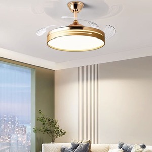 พัดลมเพดาน LED สีทอง พร้อมใบพัดใส 4 ใบ มอเตอร์ DC ควบคุมด้วยรีโมท ติดตั้งแบบฝังเพดาน สำหรับห้องนั่งเล่นและห้องนอน - Product Image 3