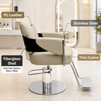 Fauteuil de Barbier de Luxe XFMC pour Femme avec Grande Pompe, Chaise de Salon de Coiffure en Cuir Beige Personnalisée pour Coiffeur