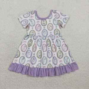GSD2863 rts Boutique pour petites filles, robe imprimée lapin violet et œuf de Pâques, vente en gros, ensemble pour bébé fille - Product Image 1