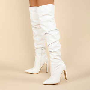 Fashion Stivali Donna 2025 Pointed Toe White Over the Knee Heels Tacones Talons Zipper 35-42 Size Thigh High <b>Boots</b> for Women - Product Image 1