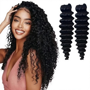 Extensioni per capelli umani Deep Wave Crochet, 2 confezioni da 50g, con nodi invisibili Miracle Knots, senza nodi, pre-separati, ricci birmani 12A - Product Image 1