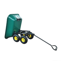 Chariot de jardin à benne basculante en acier avec pneus pneumatiques en caoutchouc à quatre roues, certifié CE, avec revêtement en poudre, capacité de charge de 300 kg