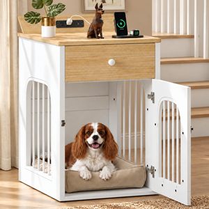 Meuble pour <span class=keywords><strong>chien</strong></span> pour petits chiens, niche en bois avec station de charge, <span class=keywords><strong>table</strong></span> d'appoint pour animaux de compagnie d'intérieur avec tiroir de rangement - Product Image 1