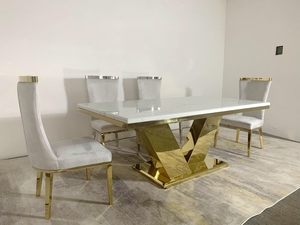 Toptancı ev mobilya masa modern lüks altın paslanmaz çelik mermer yemek masası 6 sandalye setleri - Product Image 2