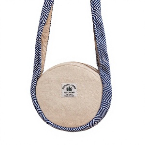 Sac bandoulière rond en chanvre naturel, motif géométrique, en lin, écologique, style bohème pour femme, fabriqué à Hawaï - Product Image 1