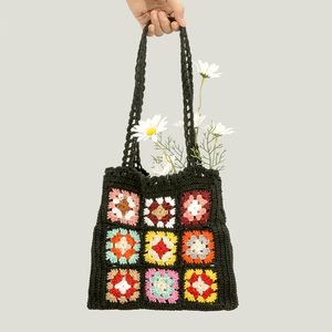 Bohème <span class=keywords><strong>Crochet</strong></span> femmes sacs à bandoulière grand-mère carré <span class=keywords><strong>sac</strong></span> fourre-tout tricoté sacs à main tissé à la main été <span class=keywords><strong>sac</strong></span> de plage - Product Image 3