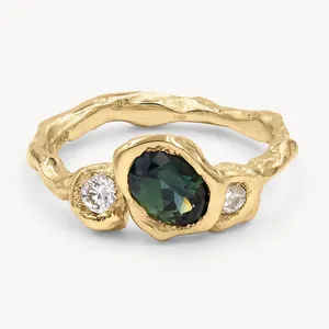 925 Sterlingsilber 14 K 18 K vergoldet grün Saphir weiß rund Diamantring Silberring mit grünem Stein