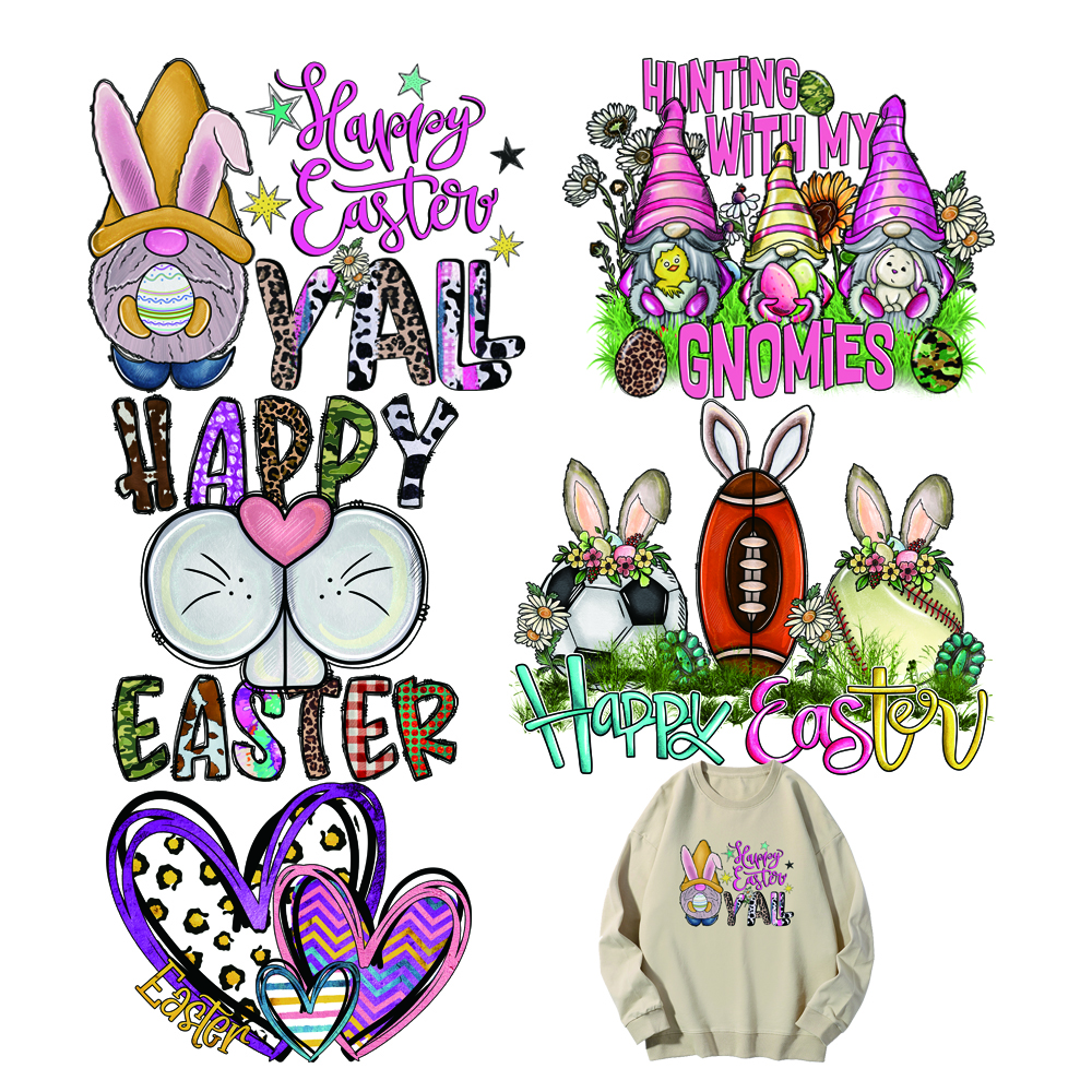 Готов к нажатию счастливого пасхального дня глажка на полноцветном тепловом экране Переводные стикеры моющиеся Стикеры