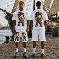 En stock – Ensemble T-shirt et short pour homme en coton 100 %, 700 g, anti-rétrécissement, tissé, respirant, décontracté, été, personnalisable avec logo, épais, 2026