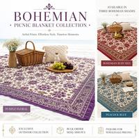 Grande couverture de pique-nique bohème imperméable et écologique en tissu Oxford 200x200cm, violette, pour extérieur, plage, pliable, portable, haut de gamme