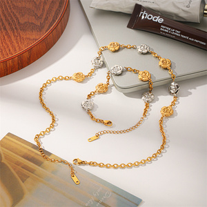 Ensemble collier et bracelet en acier inoxydable bicolore plaqué or 18 carats, motif fleur de rose, vintage, cadeau <span class=keywords><strong>pour</strong></span> <span class=keywords><strong>femme</strong></span>, résistant à l'eau, ne ternit pas - Product Image 6