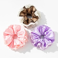 IFOND - Coletero Personalizado de Fábrica de 17 cm, de Poliéster y Algodón, con Adorno de Encaje a Cuadros y Diamantes de Imitación, Elástico para el Cabello, para Mujeres, Uso Diario, Oficina, Fiesta
