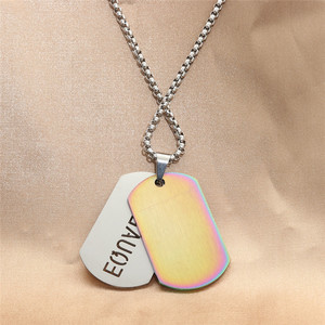 Men's Stainless Steel Equality Pendant <b>Necklace</b> With Iridescent Tag Geometric Design For Fashion <b>Statement</b> - Product Image 2