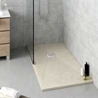 Receveur de douche rectangulaire antidérapant en résine de pierre avec drain central CUPC pour projets hôteliers - Vente en gros