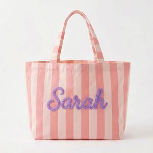 Bolsa de Lona Cuadrada Personalizada con Bordado del Nombre del Profesor, Bolsa de Transporte a Rayas para Útiles Escolares, Regalo de Agradecimiento para el Regreso a Clases - Product Image 5