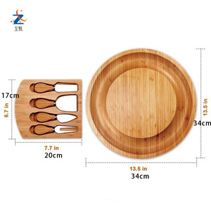 Juego de tablas de queso de bambú To Zhen de 25x25x3.5cm con cubiertos y tabla de cortar redonda para servir y uso en la cocina - Product Image 4