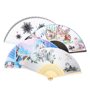 Éventails pliants portables en bambou de grande taille avec motif floral, à tenir à la main pour la décoration de mariages et de fêtes - Product Image 6