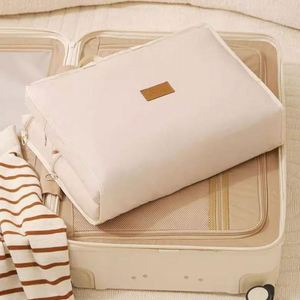 Sac de rangement de voyage en tissu rectangulaire de couleur beige/rose/gris/bleu, sac de rangement pliable multifonctionnel pour vêtements suspendus - Product Image 2