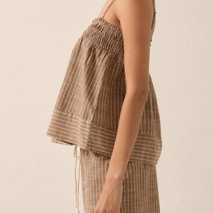 Custom Printed Hawaii Style Cotton Linen Clothing Women Crop <b>Top</b> Loose Pants Linen Sets for Women - Product Image 2