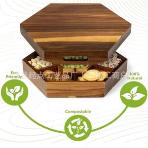 Nouvelle boîte à fruits secs en bois de style chinois, boîte à noix compartimentée en bois avec couvercle rabattable, boîte à thé en bois massif polygonale - Product Image 4