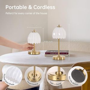 Lampe de table LED sans fil rechargeable USB Type-C Senya-Pro Gold Crystal Simple Touch Dimmable, veilleuse pour chambre à coucher et chevet - Product Image 6