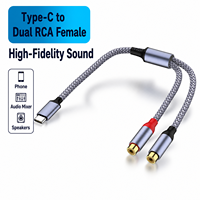 Câble audio tressé adaptateur Type-C vers double RCA femelle pour ordinateur portable, smartphone, ordinateur de bureau, amplificateur, haut-parleur, table de mixage audio