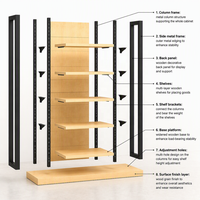 Étagère murale en bois à 3 colonnes décalées, sur mesure, pour la présentation de vêtements pliés en magasin, usage commercial