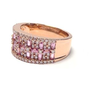 New Arrival 18K Rose Gold Genuine Baguette Diamond Pink Sapphire Broad Rings Band Special Material Design for Mother's Day <b>Gift</b> - Product Image 5