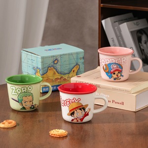 Taza de Cerámica de <span class=keywords><strong>One</strong></span> <span class=keywords><strong>Piece</strong></span>, Luffy, Zoro, Chopper, Taza de Café de Anime, Borde de Color en Contraste, Taza de Agua para el Hogar, Regalo para Niños - Product Image 2